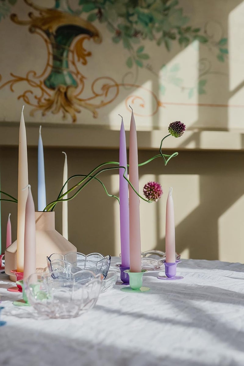 Kunstindustrien ® Taper Candles – Set of 4, 13.8" – Made in Denmark, Long Burning Candles 15h, Unscented & Smokeless Candlesticks, Elegant Tall Candles for Weddings Dinners & Home Decor (Pastel Purple) - Image 3